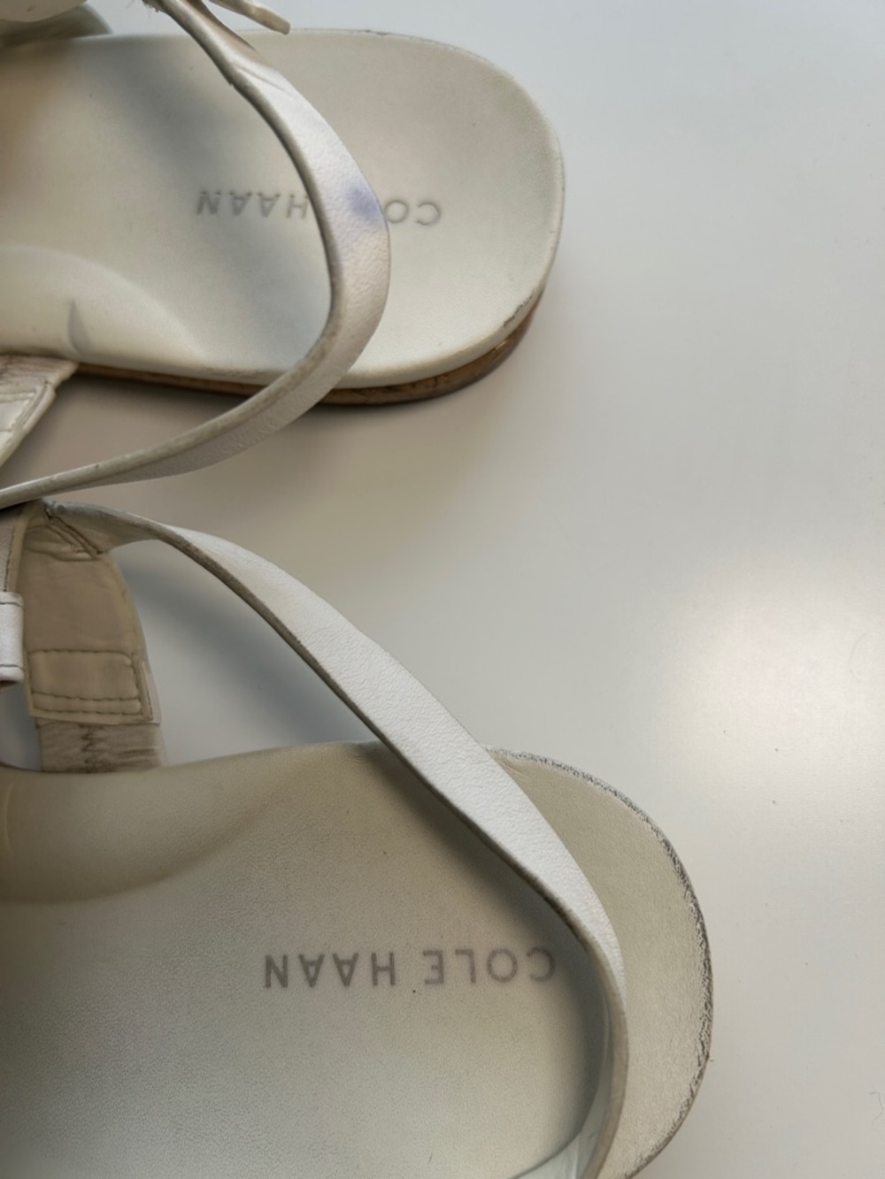 Cole Haan Francine Demi Wedge T-Strap Sandals with Gold Buckles 9B - Picture 7 of 12